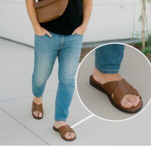 CALVIN KLEIN MEN'S ENRICO BROWN SLIP-ON SANDALS